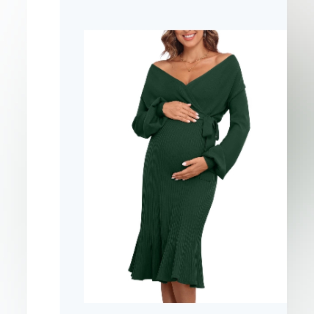 Elegant Green Sweater Maternity Dress